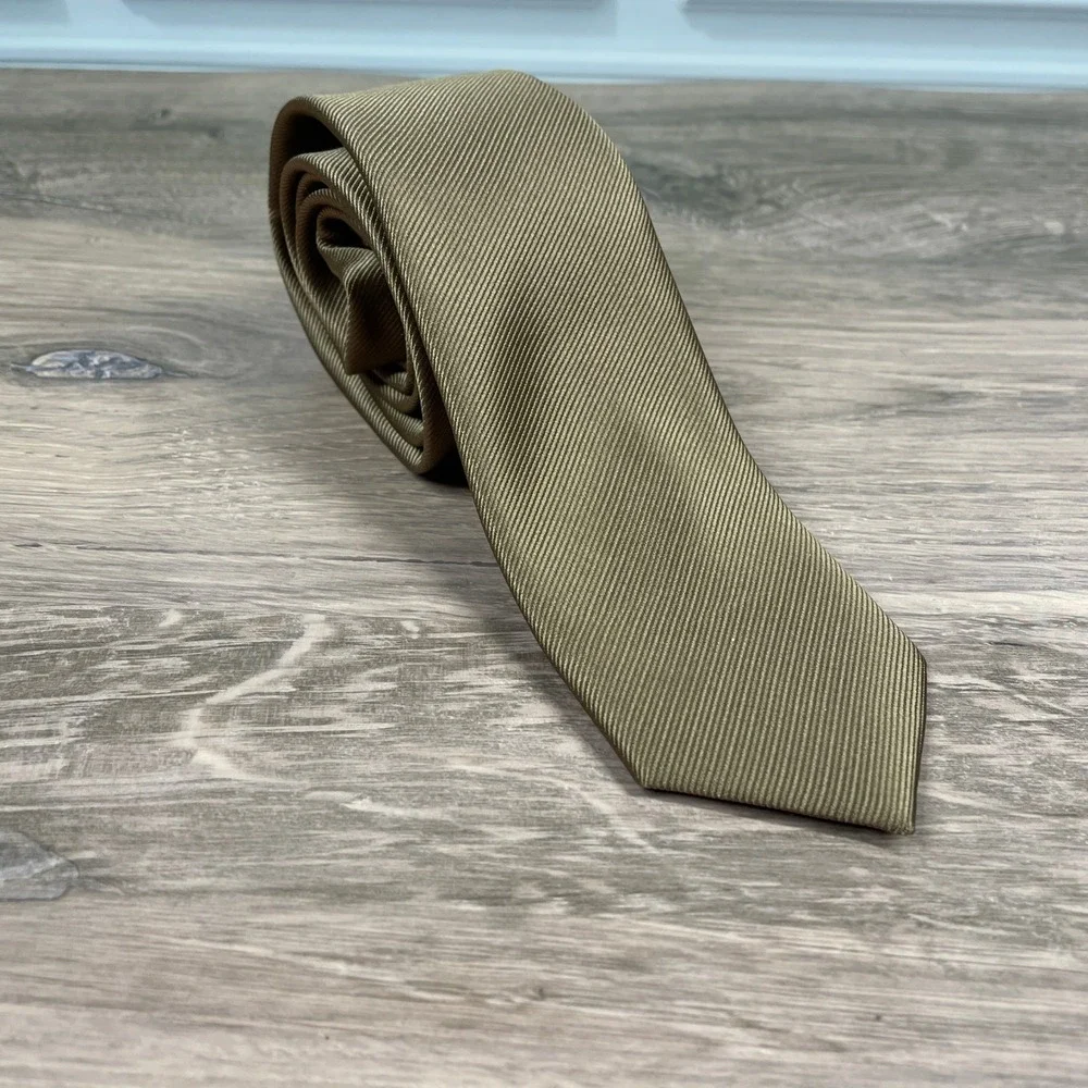 Mens Solid Brown Diagonal Stripe Necktie‎ Polyester Formal Business